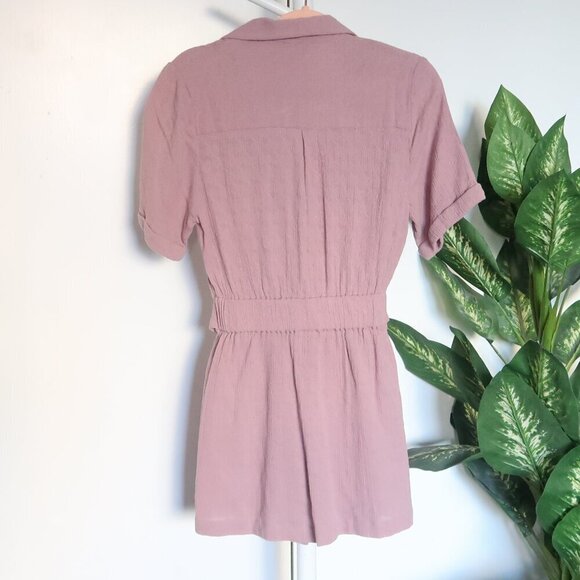Free People Clementine Purple Ash Textured Linen Cotton Short Sleeve Mini Dress - Picture 4 of 8
